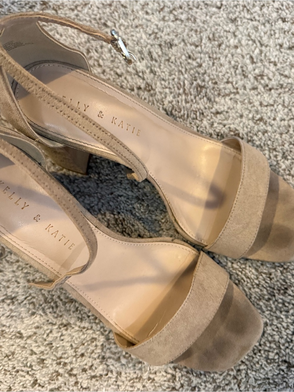 Kelly & Katie Beige Suede Block Heel Sandals